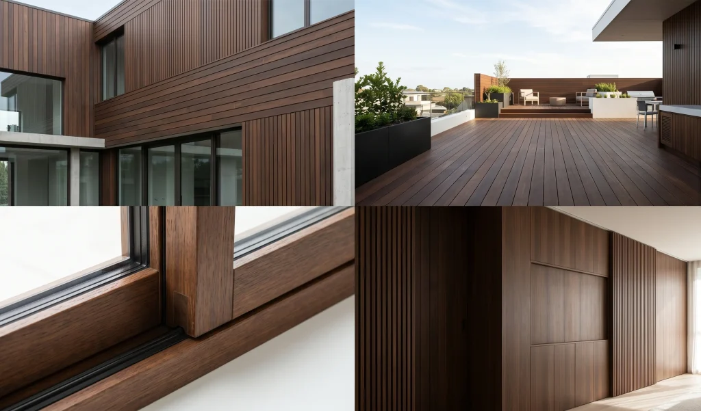 Modified timber applications — exterior cladding, rooftop decking, window frames and interior joinery in furan resin modified hardwood