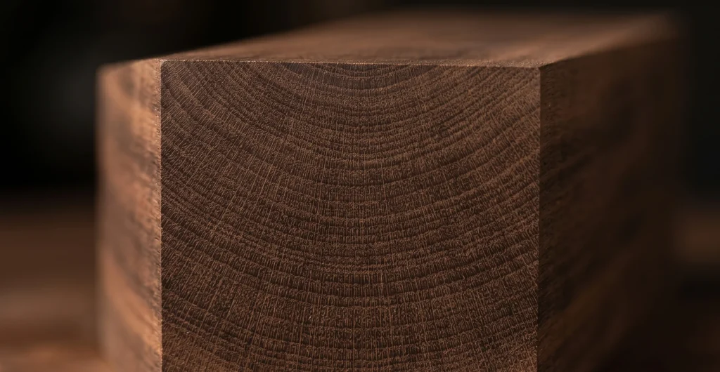 Close-up cross-section of Ultimate FBR modified wood showing uniform grain and colour