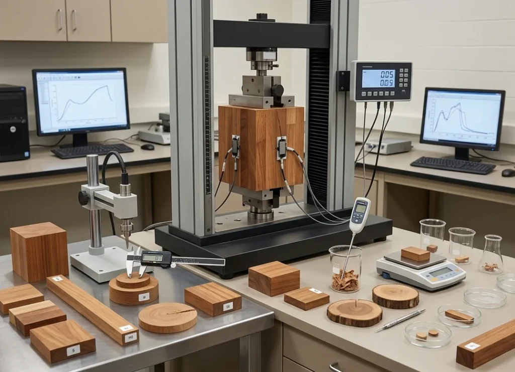 Laboratory testing of furan resin modified timber samples for dimensional stability and durability verification